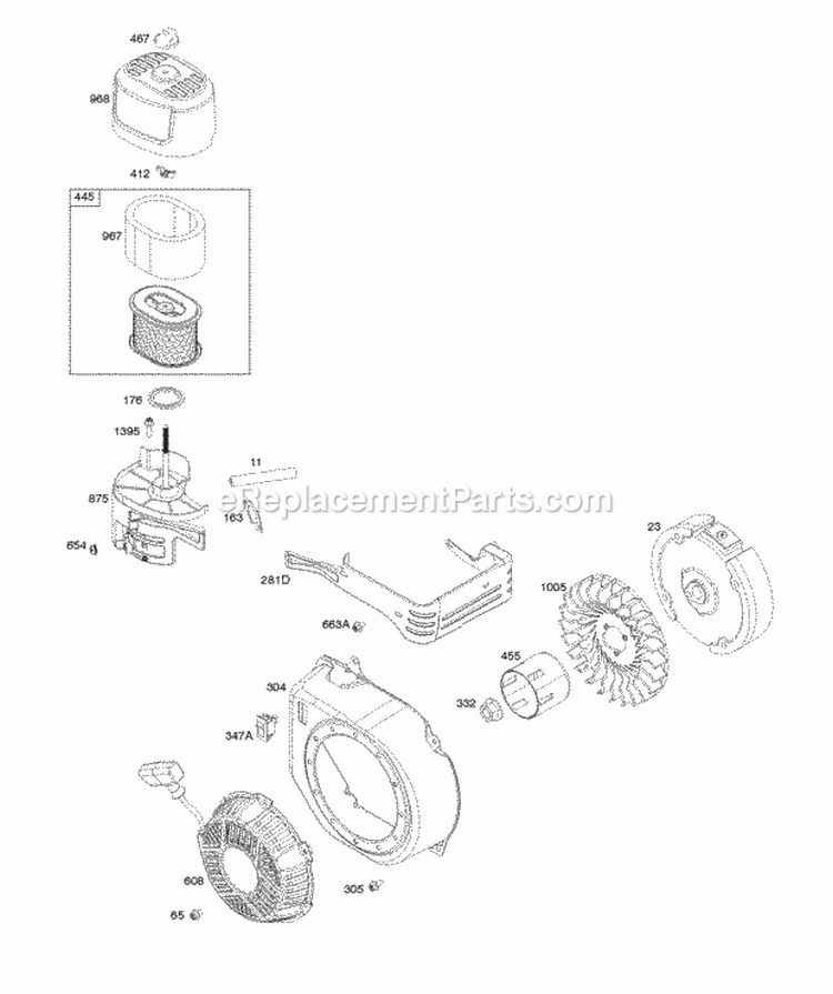 Air Cleaner Blower Housing Flywheel Rewind Starter Diagram and Parts List for 130G32-0016-H1  Briggs and Stratton Engine